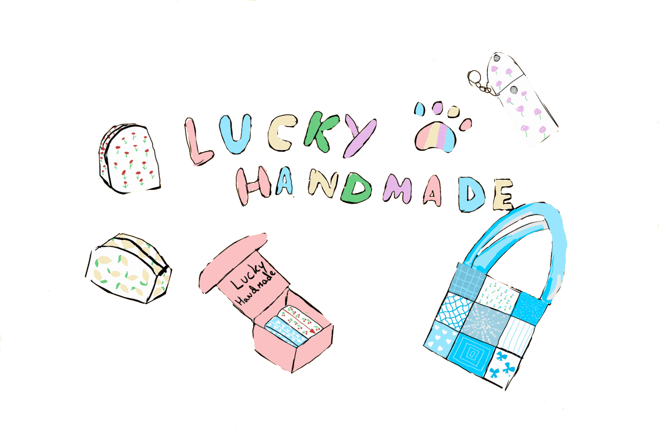 Lucky Handmade — ręcznie rysowane kosmetyczki, torba patchworkowa, breloczek i pudełko na prezent